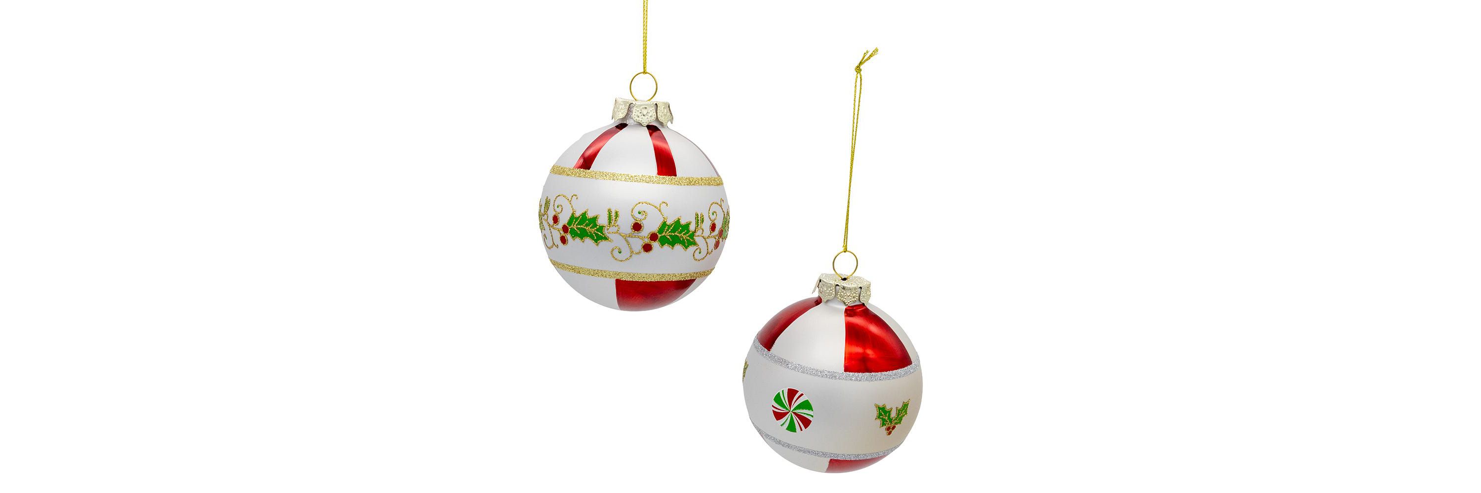 Kurt Adler 80mm Holly Leaves Glass Ball 6-Piece Ornament Set