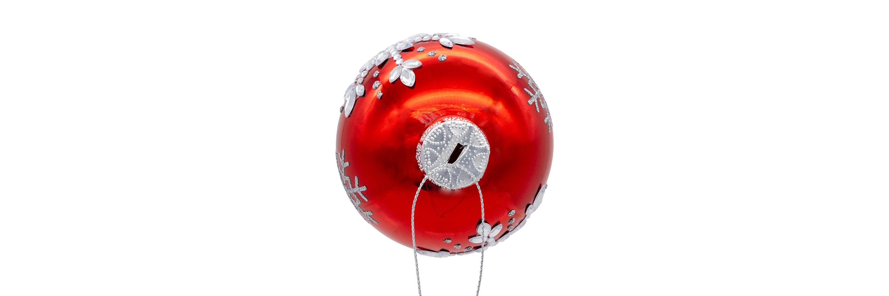 Kurt Adler 80MM Glass Shiny Red With Silver Snowflake Ball 6-Piece Ornament Set