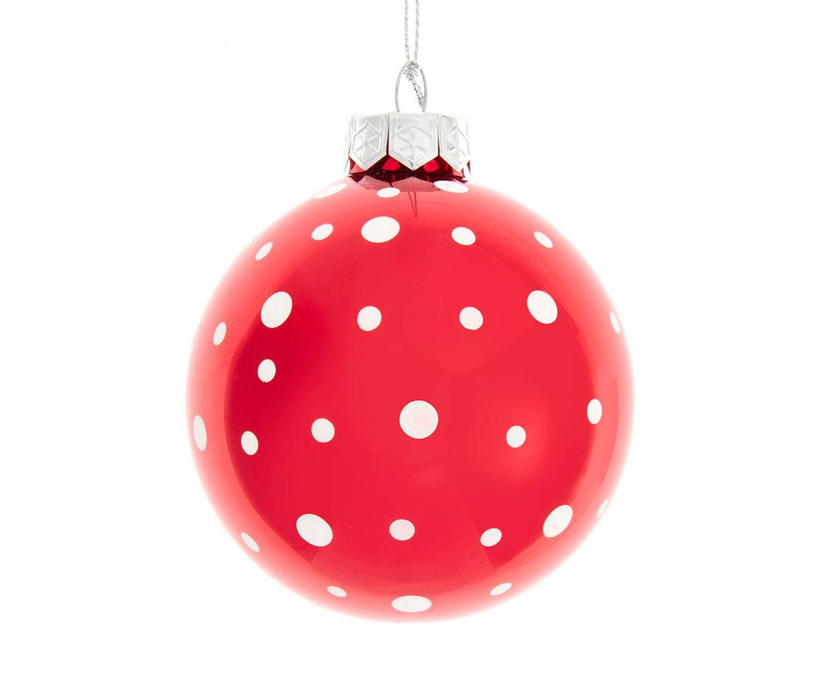 Kurt Adler 80MM Glass Red Polka Dot Ball 6-Piece Ornament Set