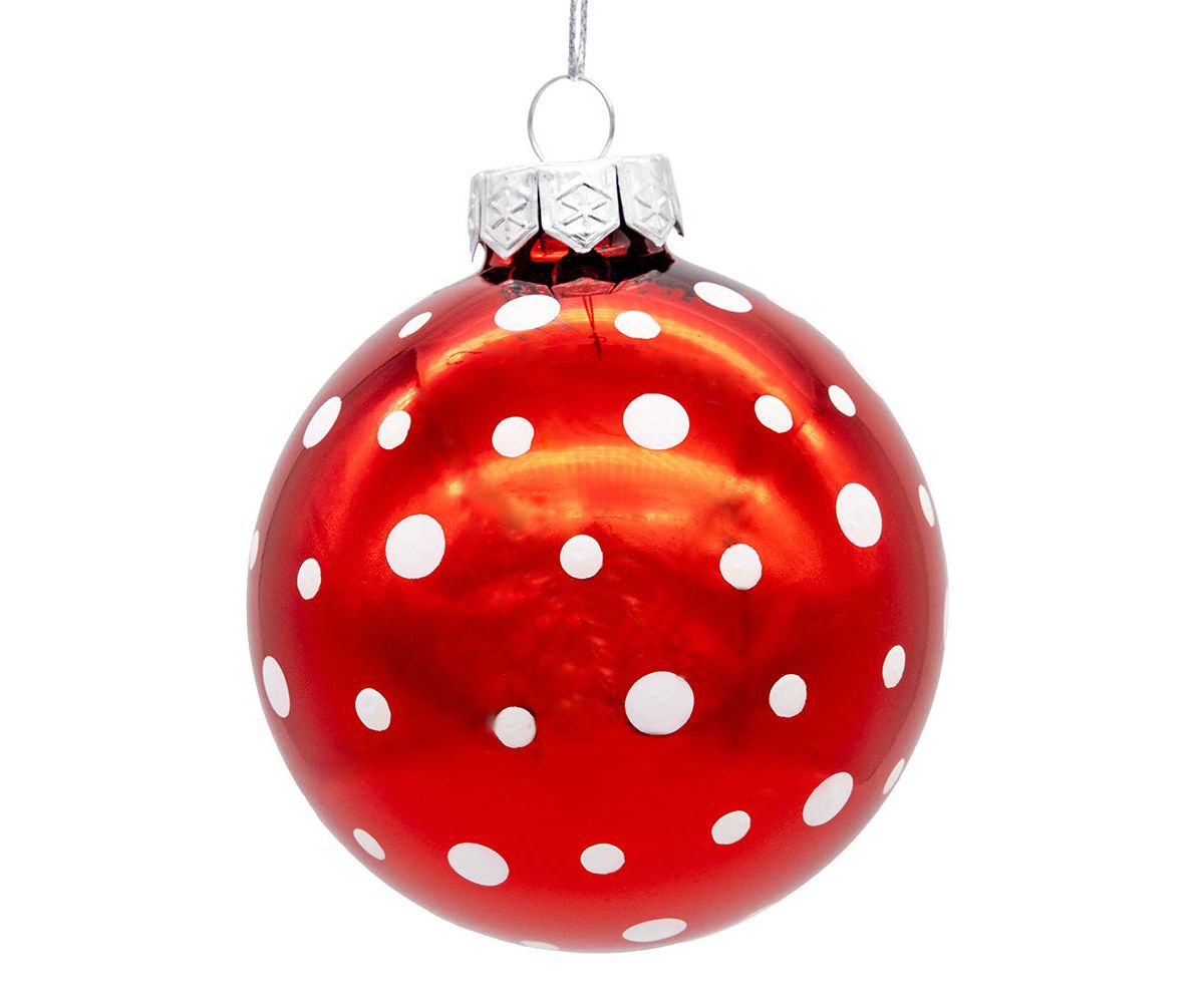 Kurt Adler 80MM Glass Red Polka Dot Ball 6-Piece Ornament Set