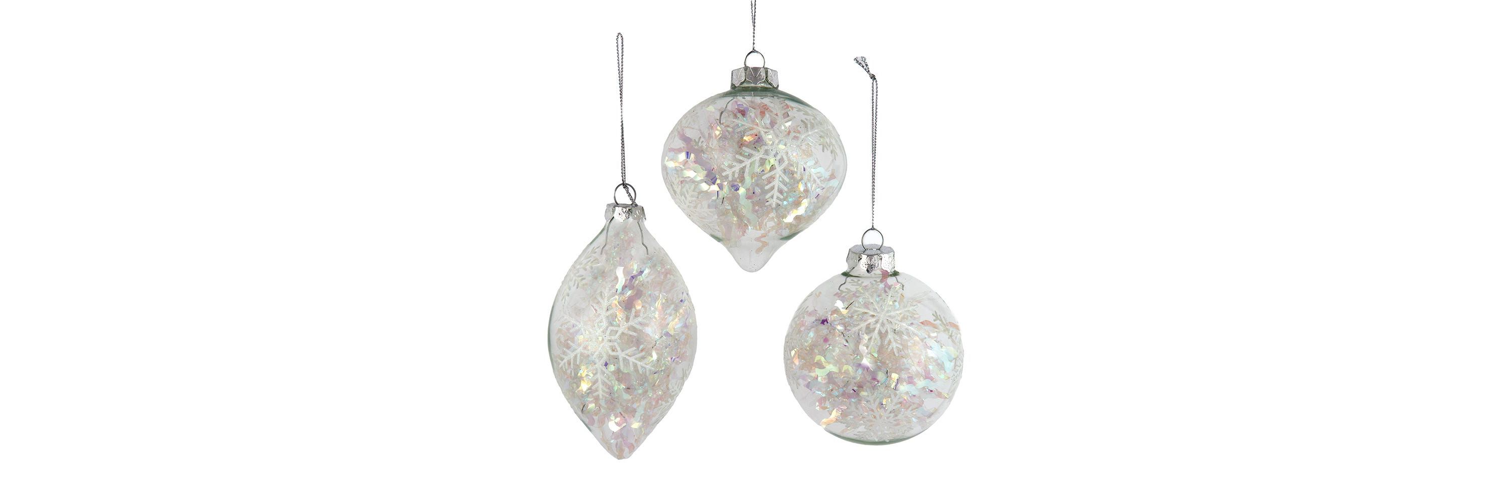 Kurt Adler 90MM Glass Iridescent Snowflake Ball, Finial, and Onion 3-Piece Ornament Set