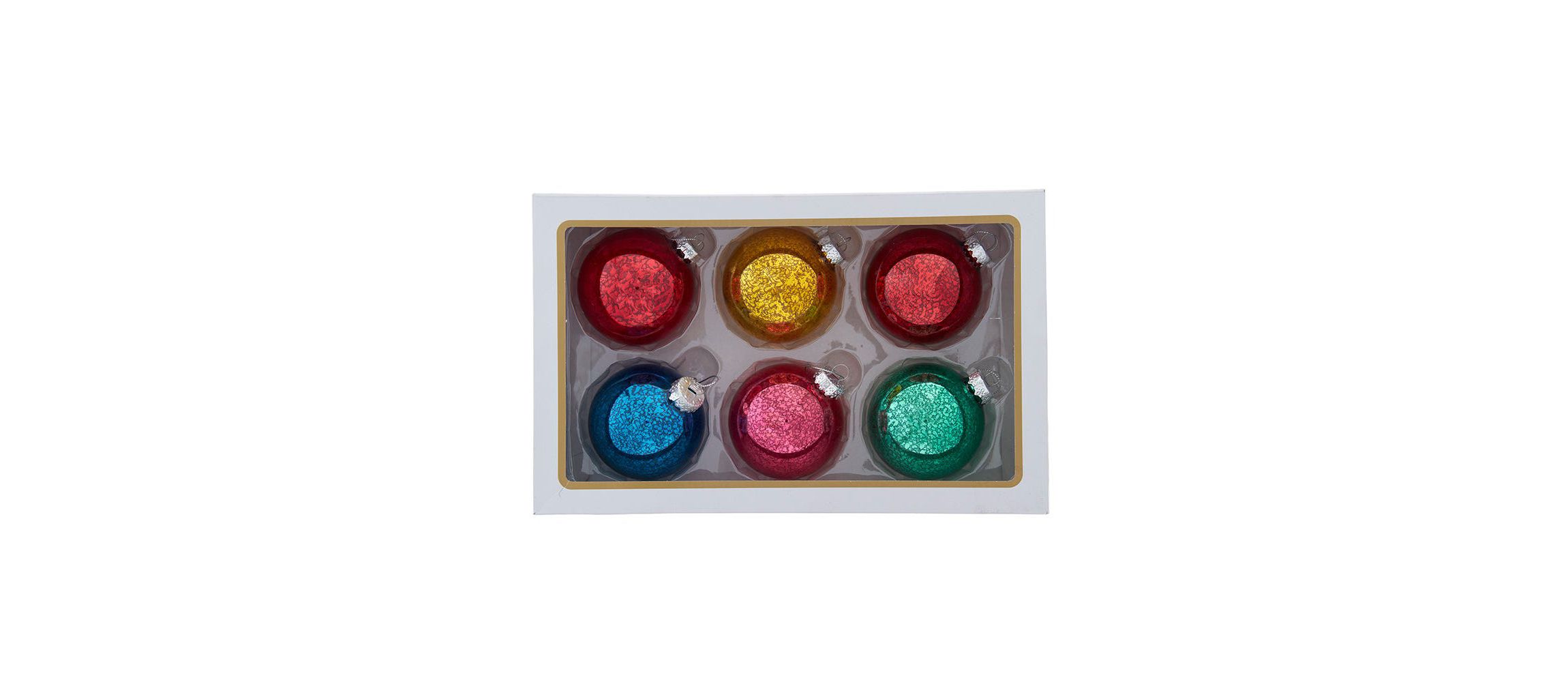80MM Mercury Glass Multicolor Ball Ornament, 6-Piece Box