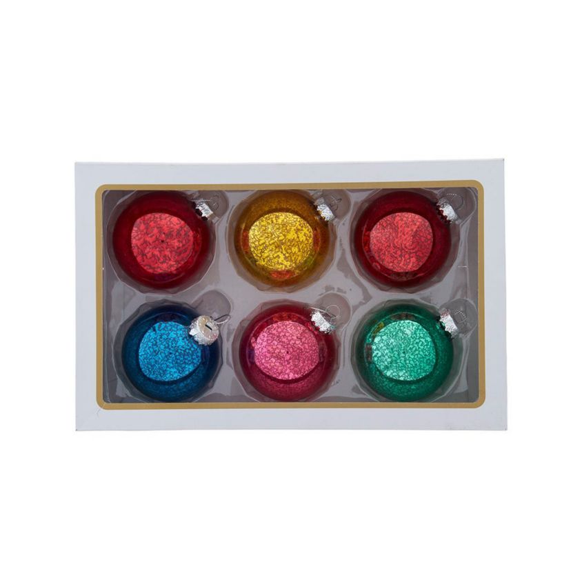 80MM Mercury Glass Multicolor Ball Ornament, 6-Piece Box