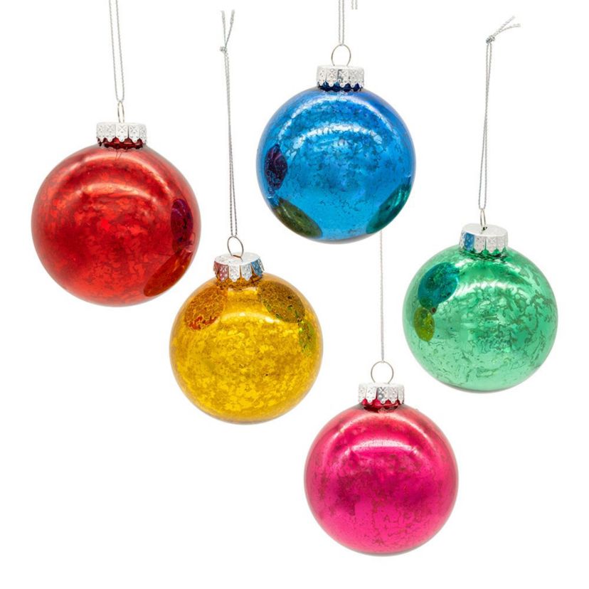 80MM Mercury Glass Multicolor Ball Ornament, 6-Piece Box