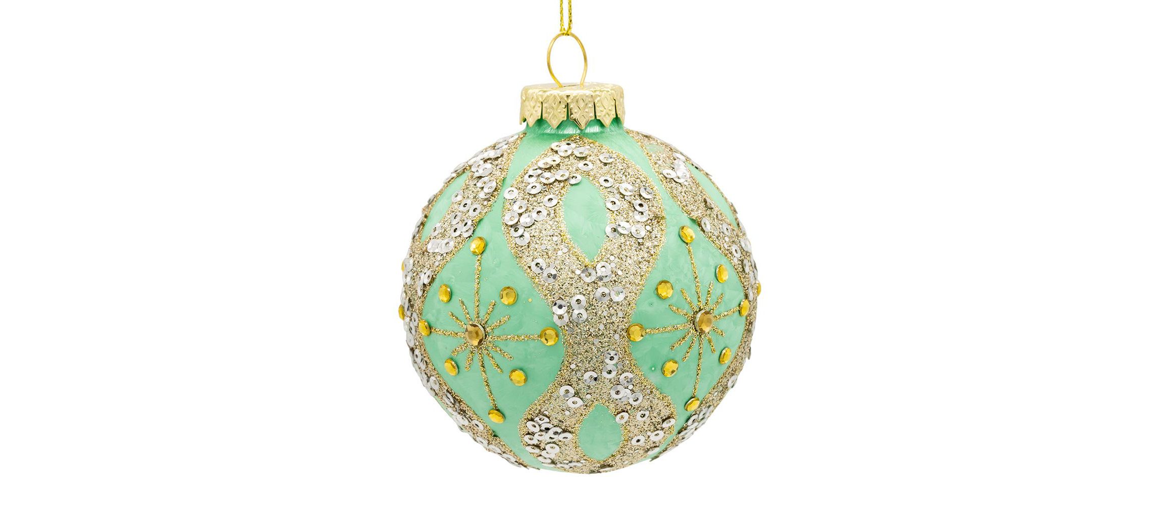 80MM Glass Teal and Blue Glass Ornaments, 6-Piece Box