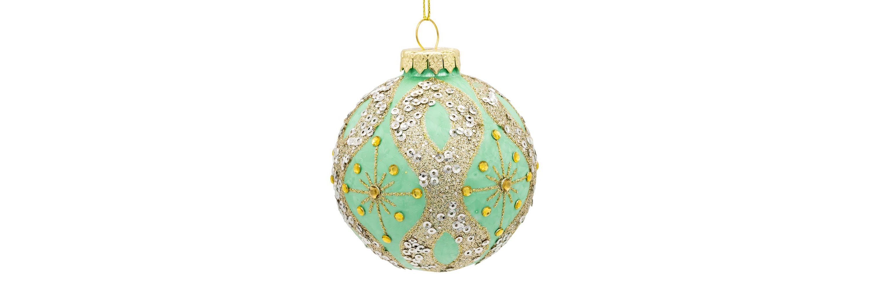 80MM Glass Teal and Blue Glass Ornaments, 6-Piece Box