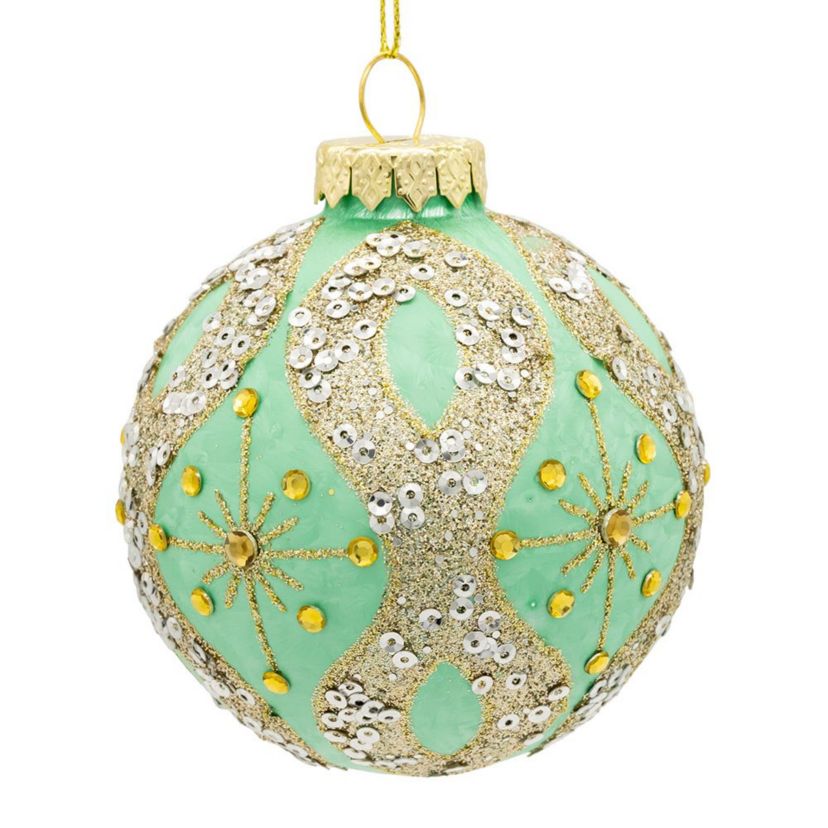 80MM Glass Teal and Blue Glass Ornaments, 6-Piece Box