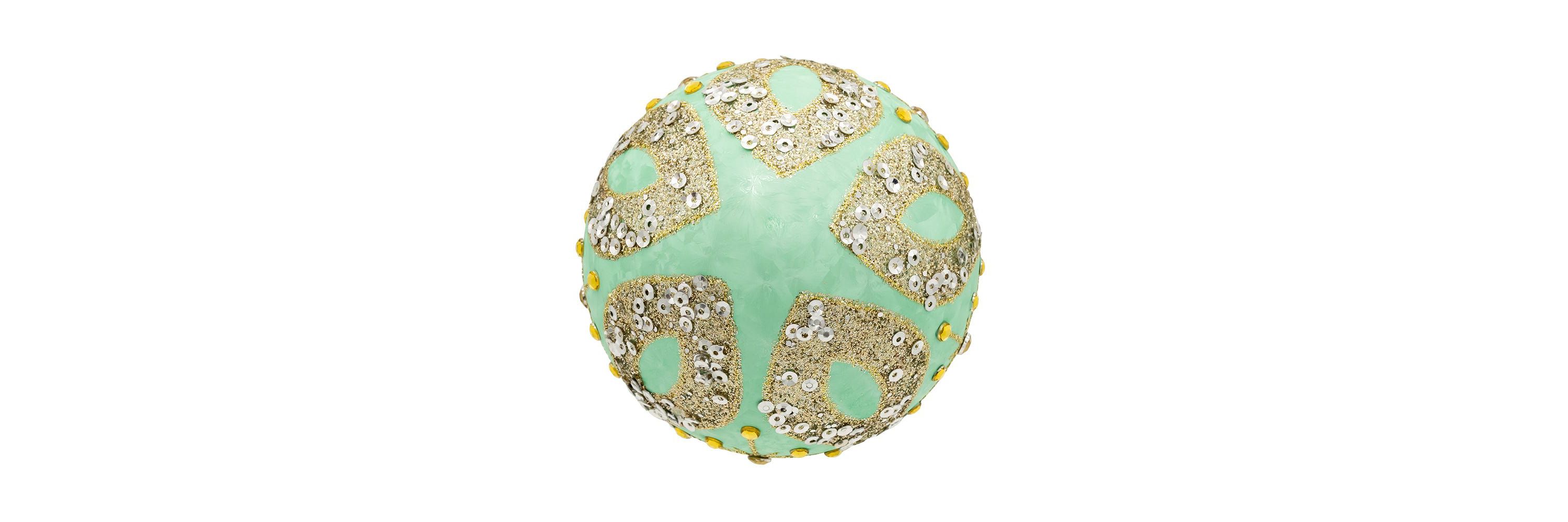 80MM Glass Teal and Blue Glass Ornaments, 6-Piece Box