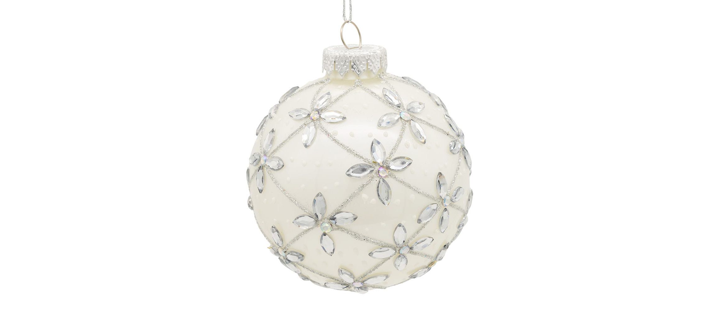 80MM Glass Silver Jeweled Ball Ornaments, 6-Piece Box