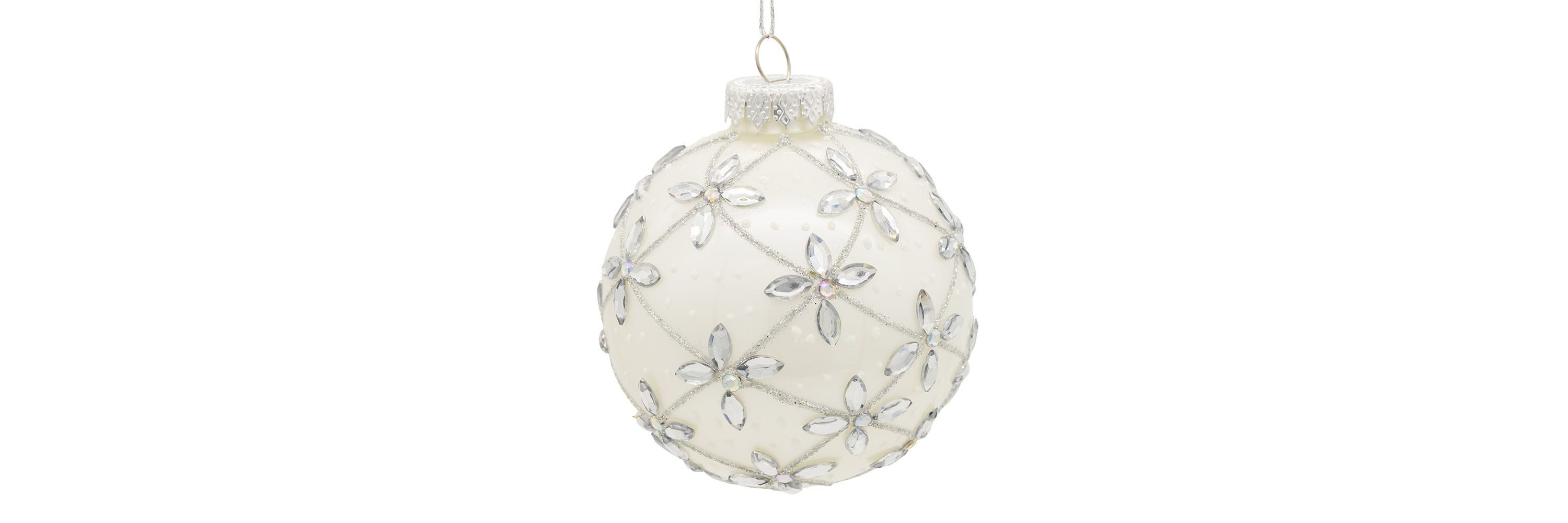 80MM Glass Silver Jeweled Ball Ornaments, 6-Piece Box