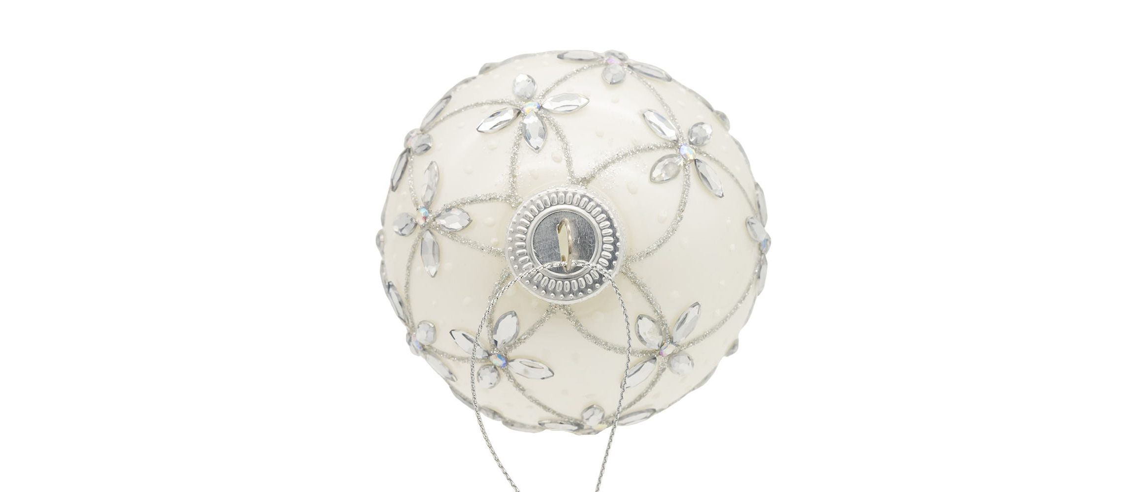 80MM Glass Silver Jeweled Ball Ornaments, 6-Piece Box