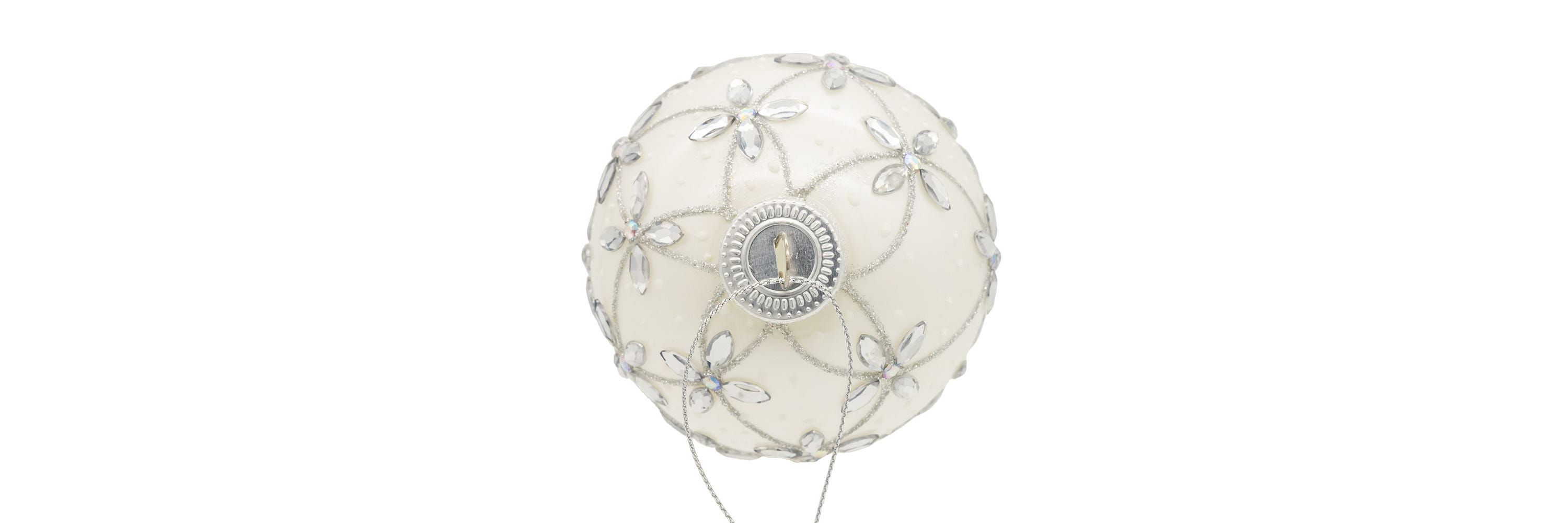 80MM Glass Silver Jeweled Ball Ornaments, 6-Piece Box