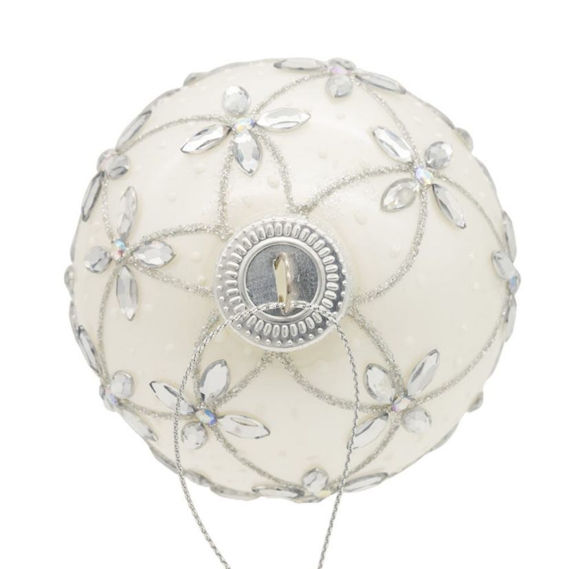 80MM Glass Silver Jeweled Ball Ornaments, 6-Piece Box