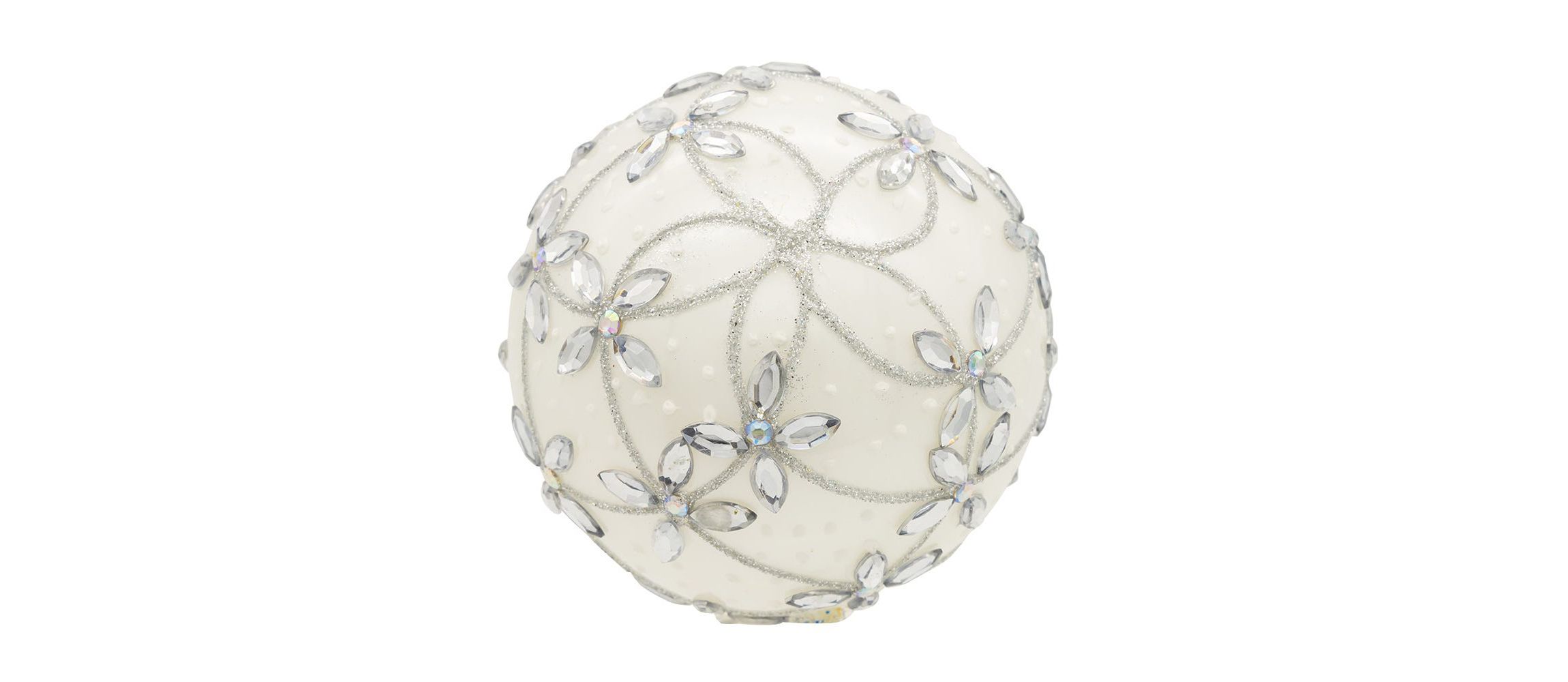 80MM Glass Silver Jeweled Ball Ornaments, 6-Piece Box