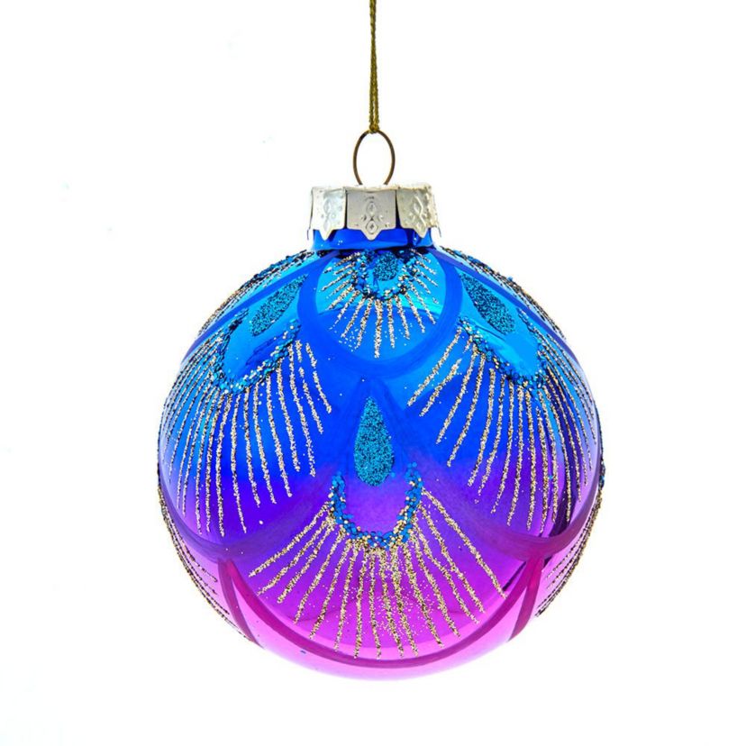 80MM Glass Purple and Blue Peacock Ball Ornaments, beautifully packaged in a 6-piece box