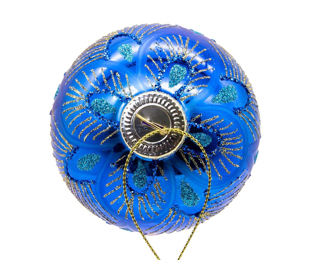 80MM Glass Purple and Blue Peacock Ball Ornaments, beautifully packaged in a 6-piece box