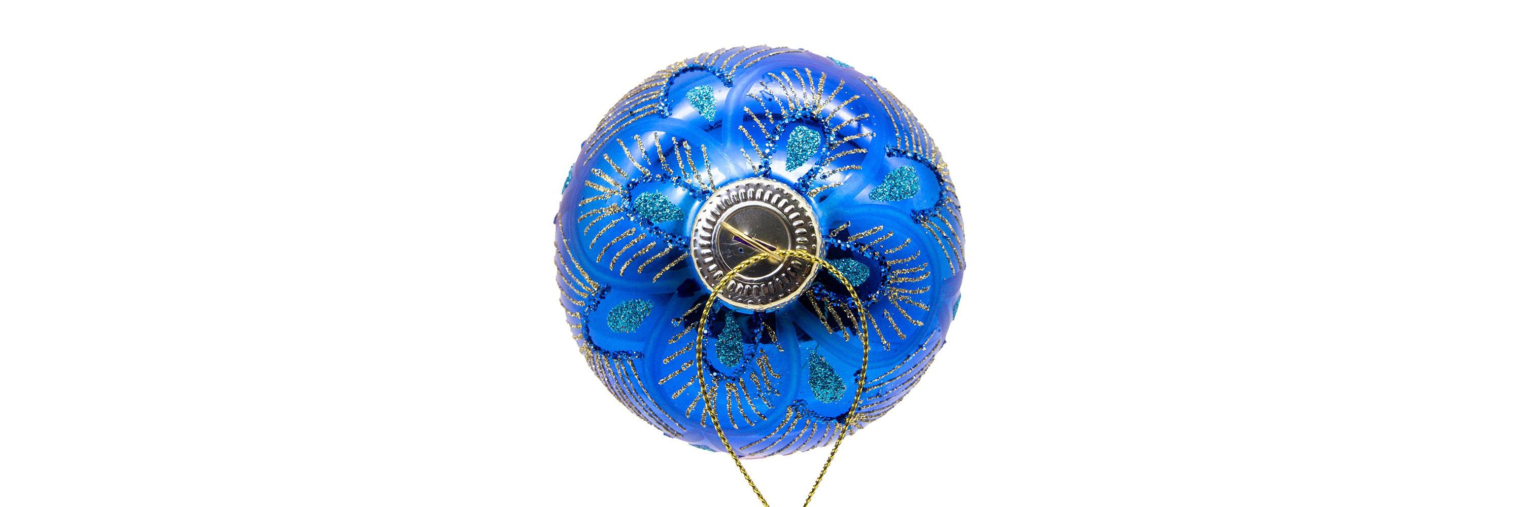 80MM Glass Purple and Blue Peacock Ball Ornaments, beautifully packaged in a 6-piece box