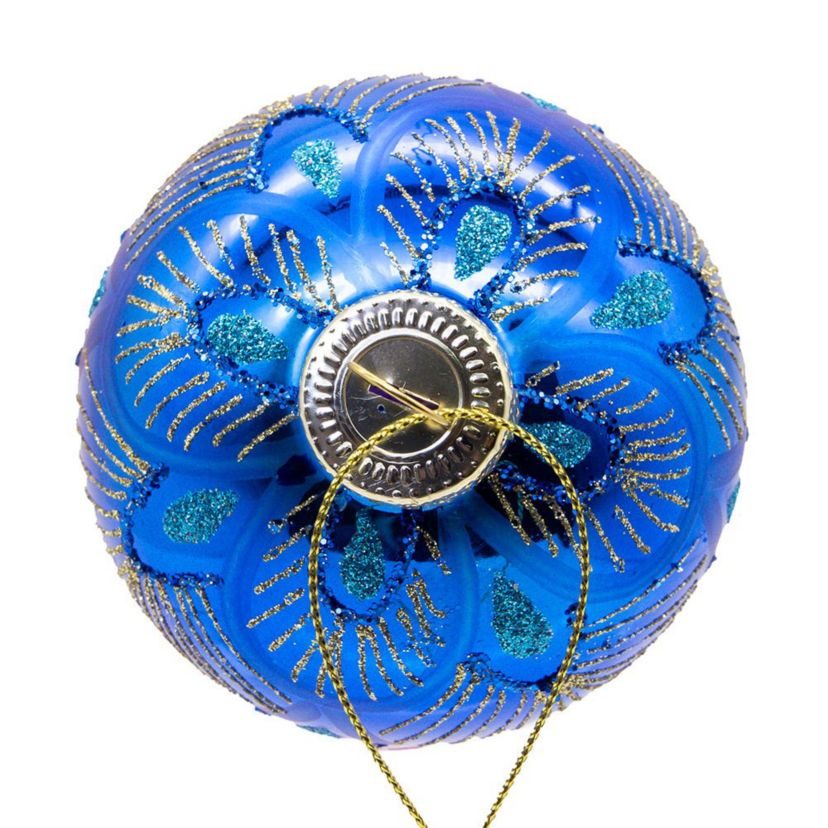 80MM Glass Purple and Blue Peacock Ball Ornaments, beautifully packaged in a 6-piece box