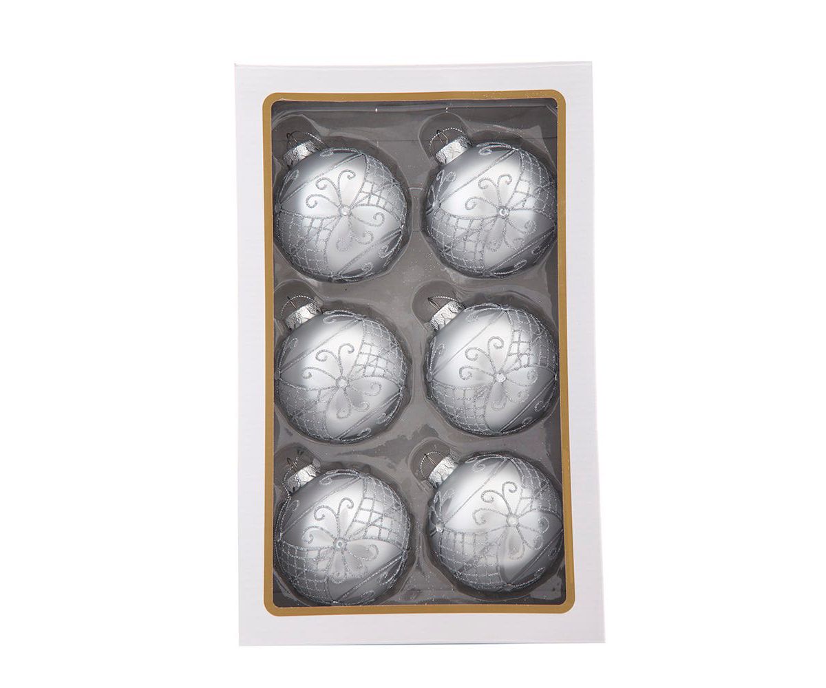 80MM Glass Silver Decorative Ball Ornaments, 6-Piece Set