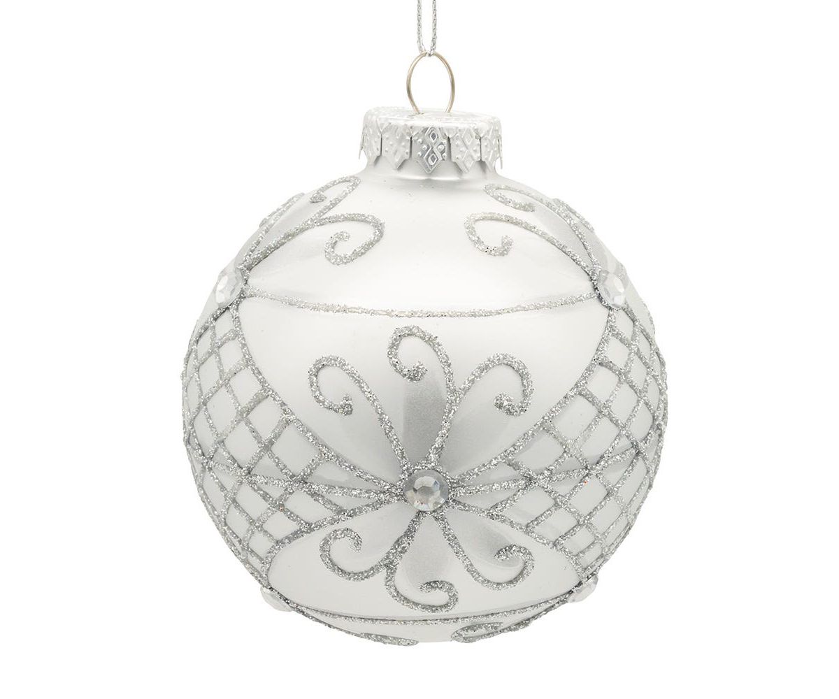 80MM Glass Silver Decorative Ball Ornaments, 6-Piece Set