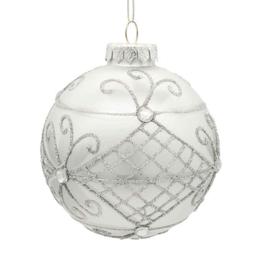 80MM Glass Silver Decorative Ball Ornaments, 6-Piece Set