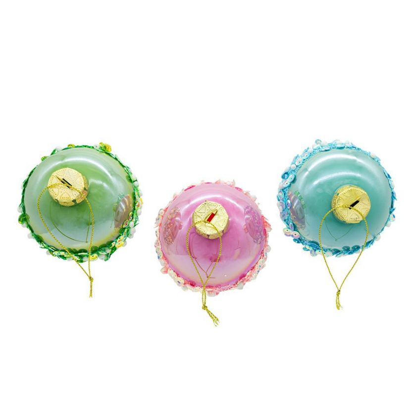 80MM Glass Pink, Blue and Green Glittered Ball Ornaments, 6-Piece Box
