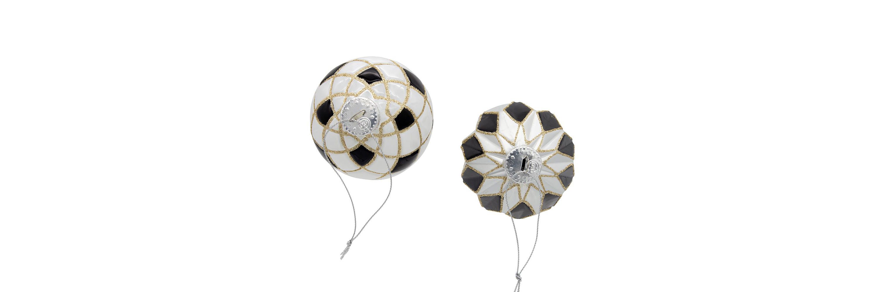 80MM Glass Black, White and Gold Checkered Ball Ornaments, 6-Piece Box