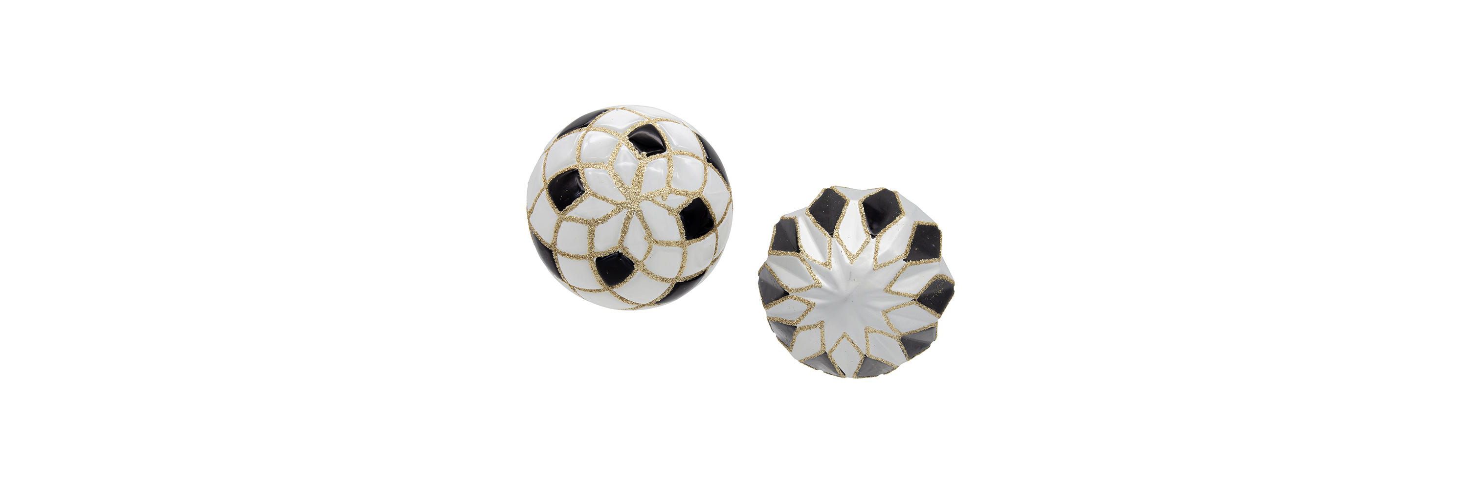 80MM Glass Black, White and Gold Checkered Ball Ornaments, 6-Piece Box