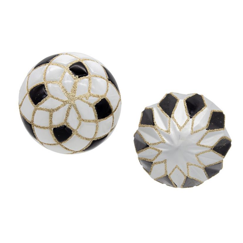 80MM Glass Black, White and Gold Checkered Ball Ornaments, 6-Piece Box