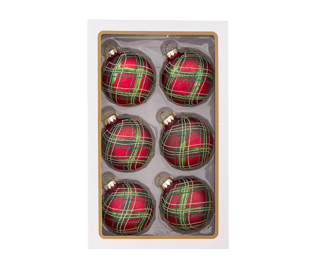 80MM Glass Matte Red and Green Striped Ball Ornaments, 6-Piece Set