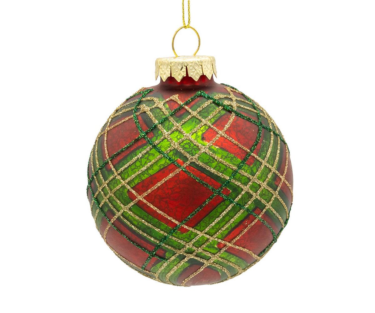 80MM Glass Matte Red and Green Striped Ball Ornaments, 6-Piece Set