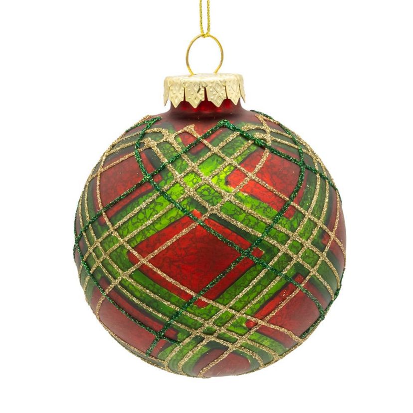 80MM Glass Matte Red and Green Striped Ball Ornaments, 6-Piece Set