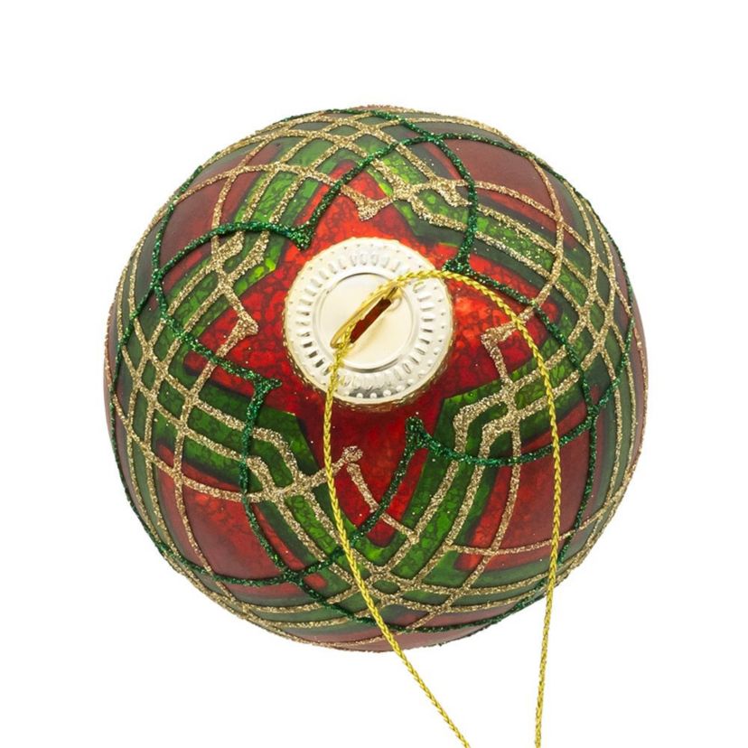 80MM Glass Matte Red and Green Striped Ball Ornaments, 6-Piece Set