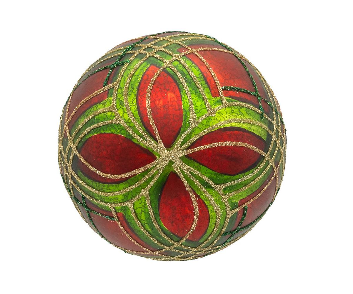 80MM Glass Matte Red and Green Striped Ball Ornaments, 6-Piece Set