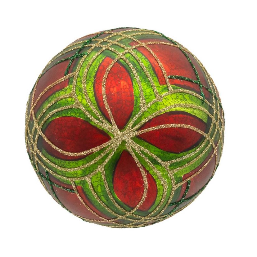 80MM Glass Matte Red and Green Striped Ball Ornaments, 6-Piece Set