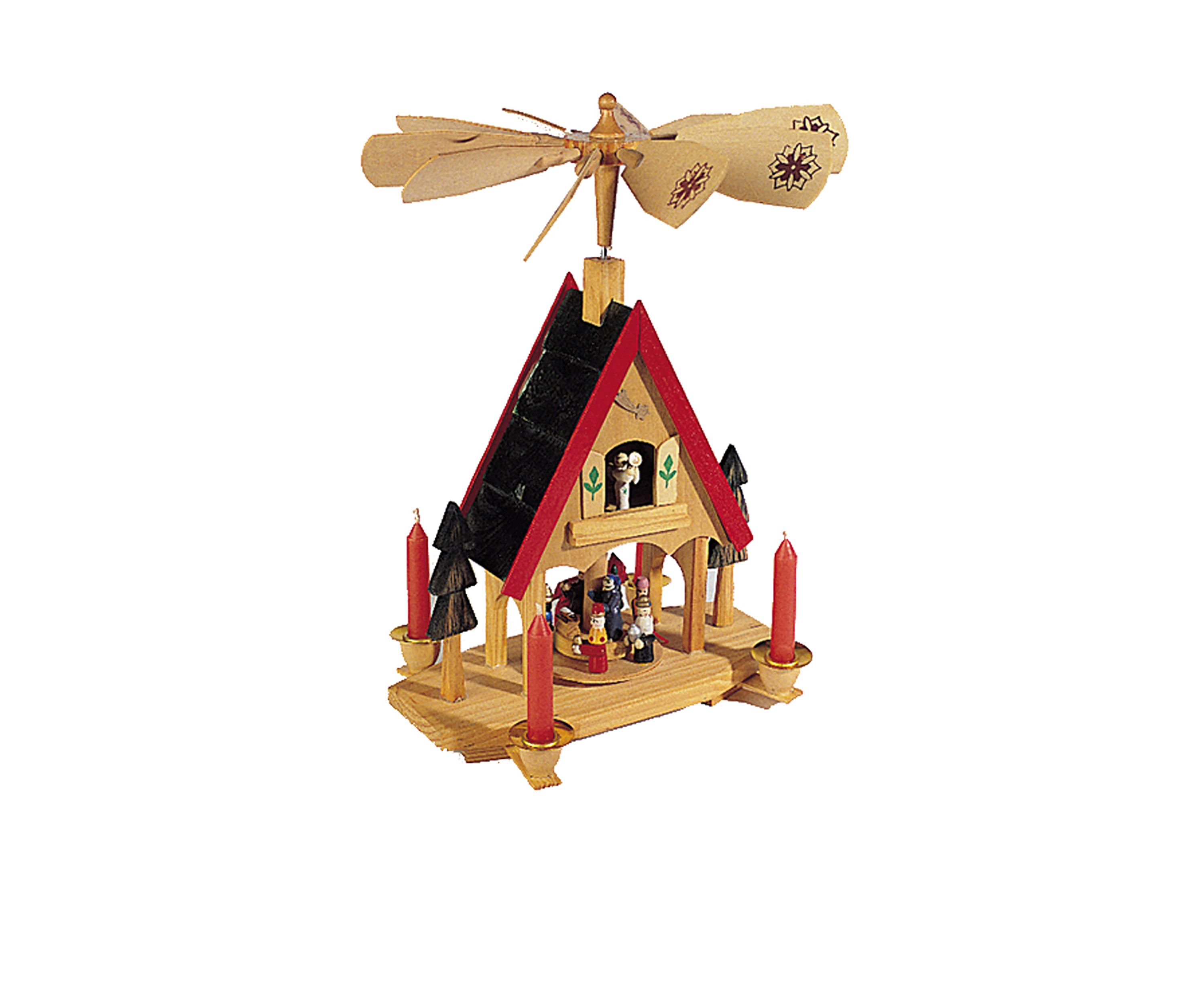 Wood Alpine House Carousel with Candles