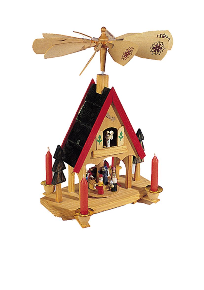 Wood Alpine House Carousel with Candles