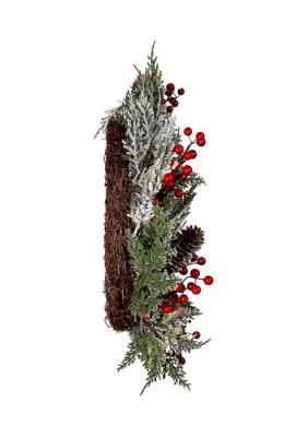 20-Inch Unlit Flocked Rattan Wreath with Red Berries