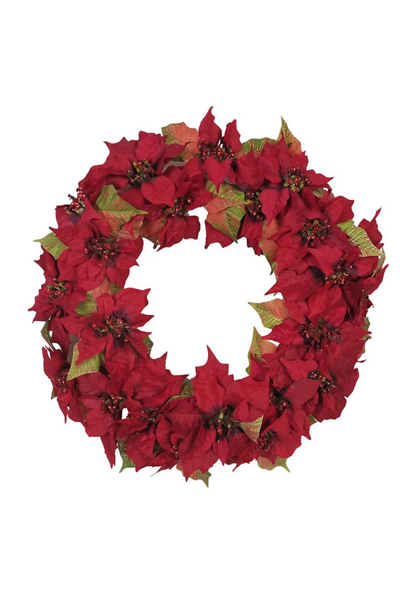 24-Inch Unlit Poinsettia Wreath
