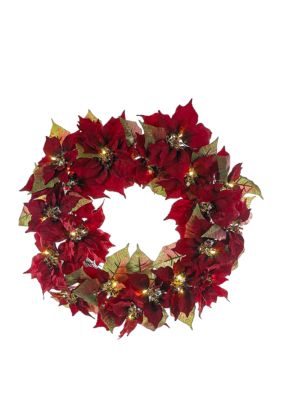  24 in Battery-Operated Poinsettia LED Wreath