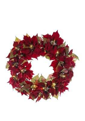 18 Inch Battery-Operated Red Poinsettia LED Wreath
