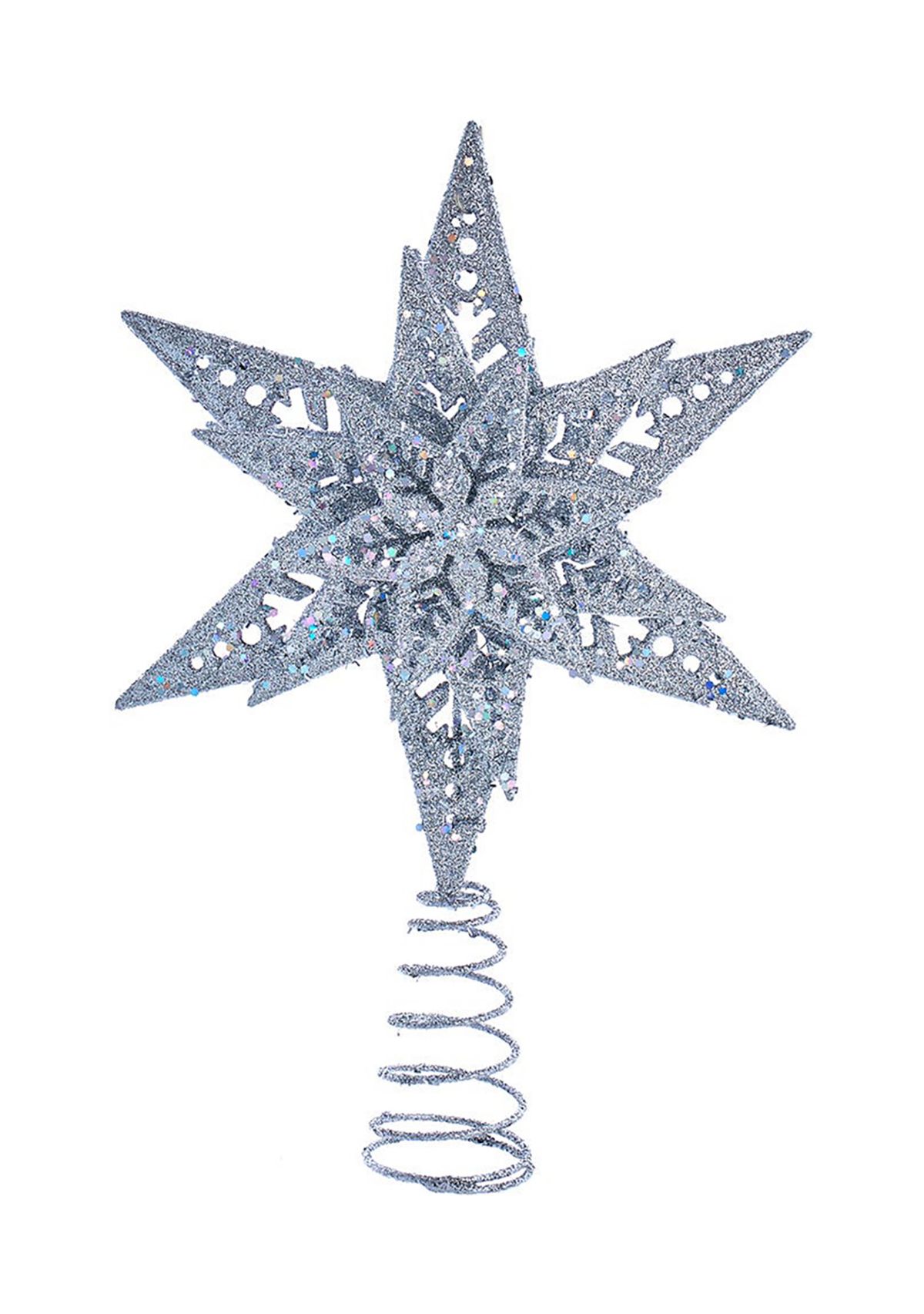 13-Inch Plastic Silver Glittered Snowflake Tree Topper