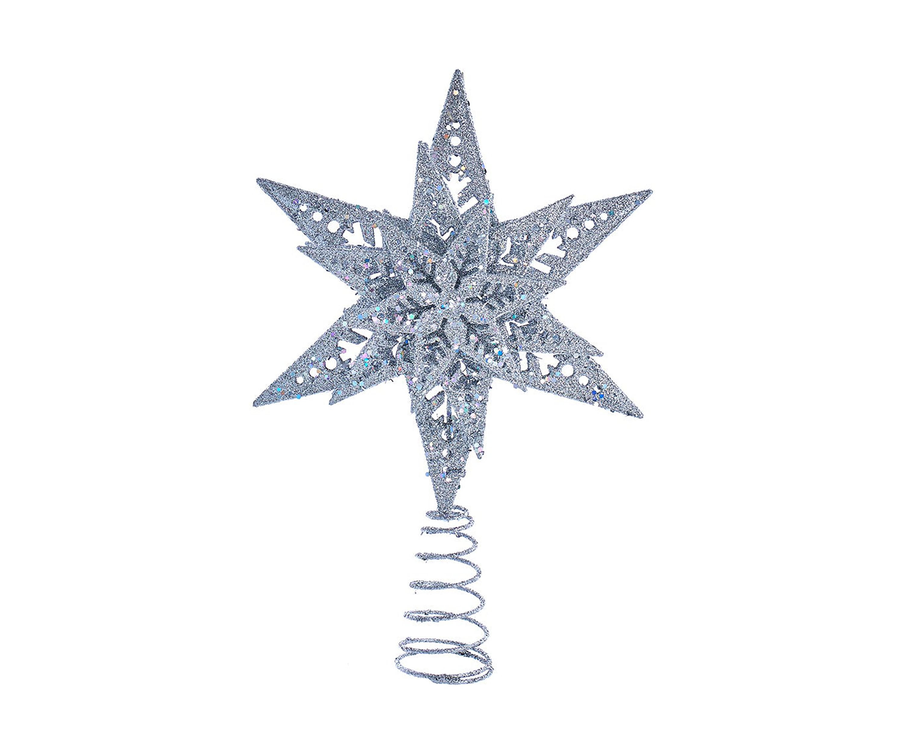 13-Inch Plastic Silver Glittered Snowflake Tree Topper