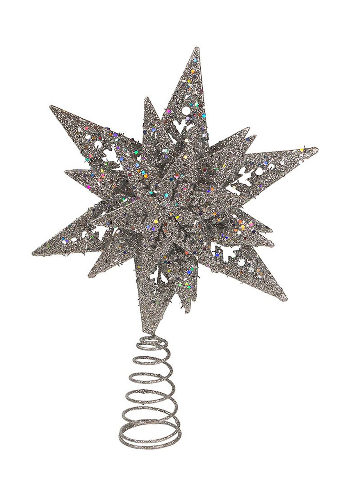 13-Inch Plastic Silver Glittered Snowflake Tree Topper