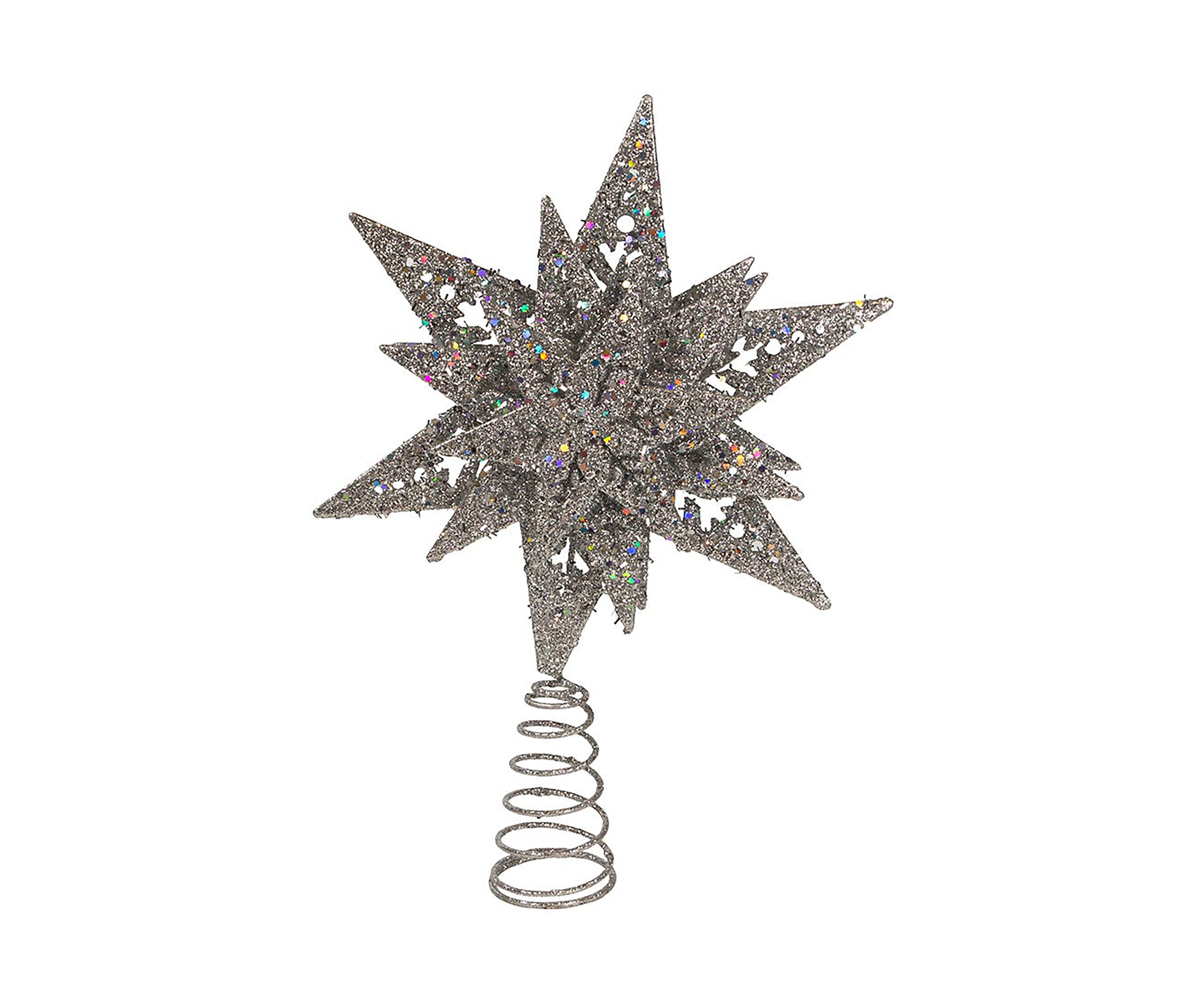 13-Inch Plastic Silver Glittered Snowflake Tree Topper