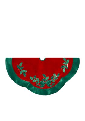 Red Velvet With Green Leaves Treeskirt