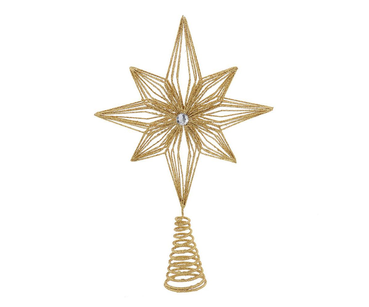 12-Inch Unlit Gold Glittered 6-Point Star Tree Topper