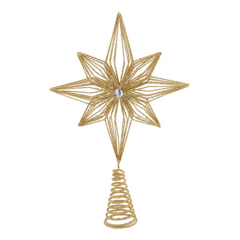 12-Inch Unlit Gold Glittered 6-Point Star Tree Topper