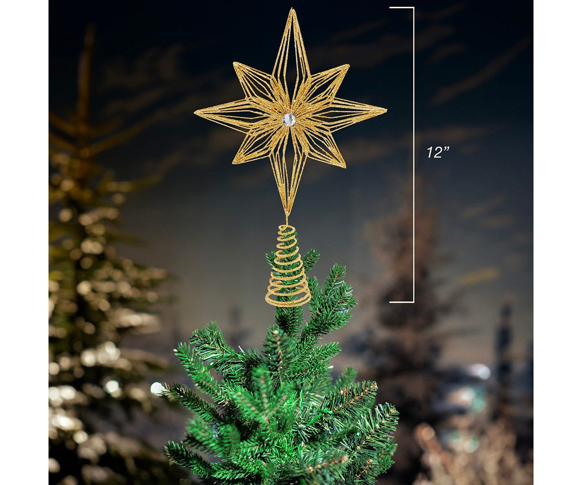 12-Inch Unlit Gold Glittered 6-Point Star Tree Topper