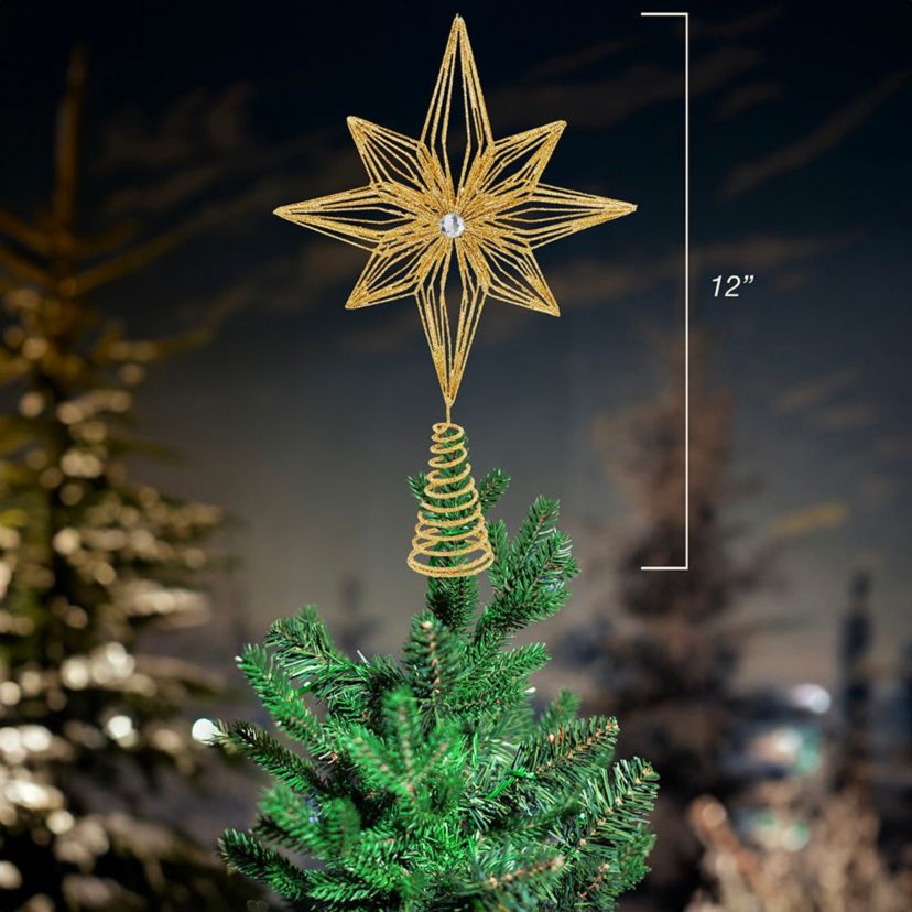 12-Inch Unlit Gold Glittered 6-Point Star Tree Topper
